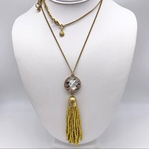 J. Crew Gold Tassel Jeweled Necklace